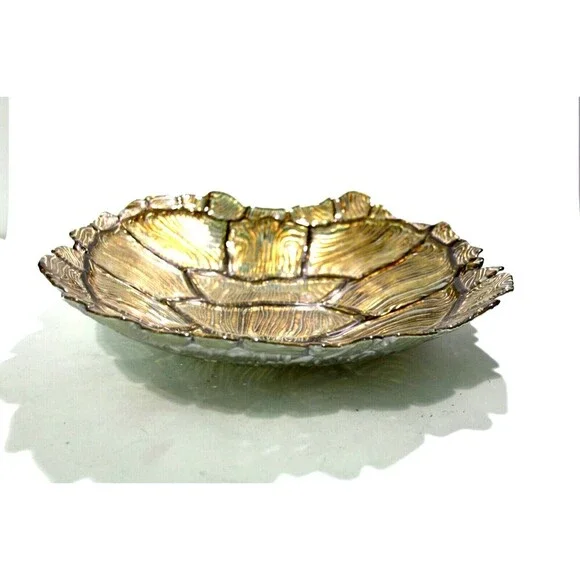 Turtle Tortoise Glass Shell Serving Bowl Platter Silver Green Gold 13 Inch